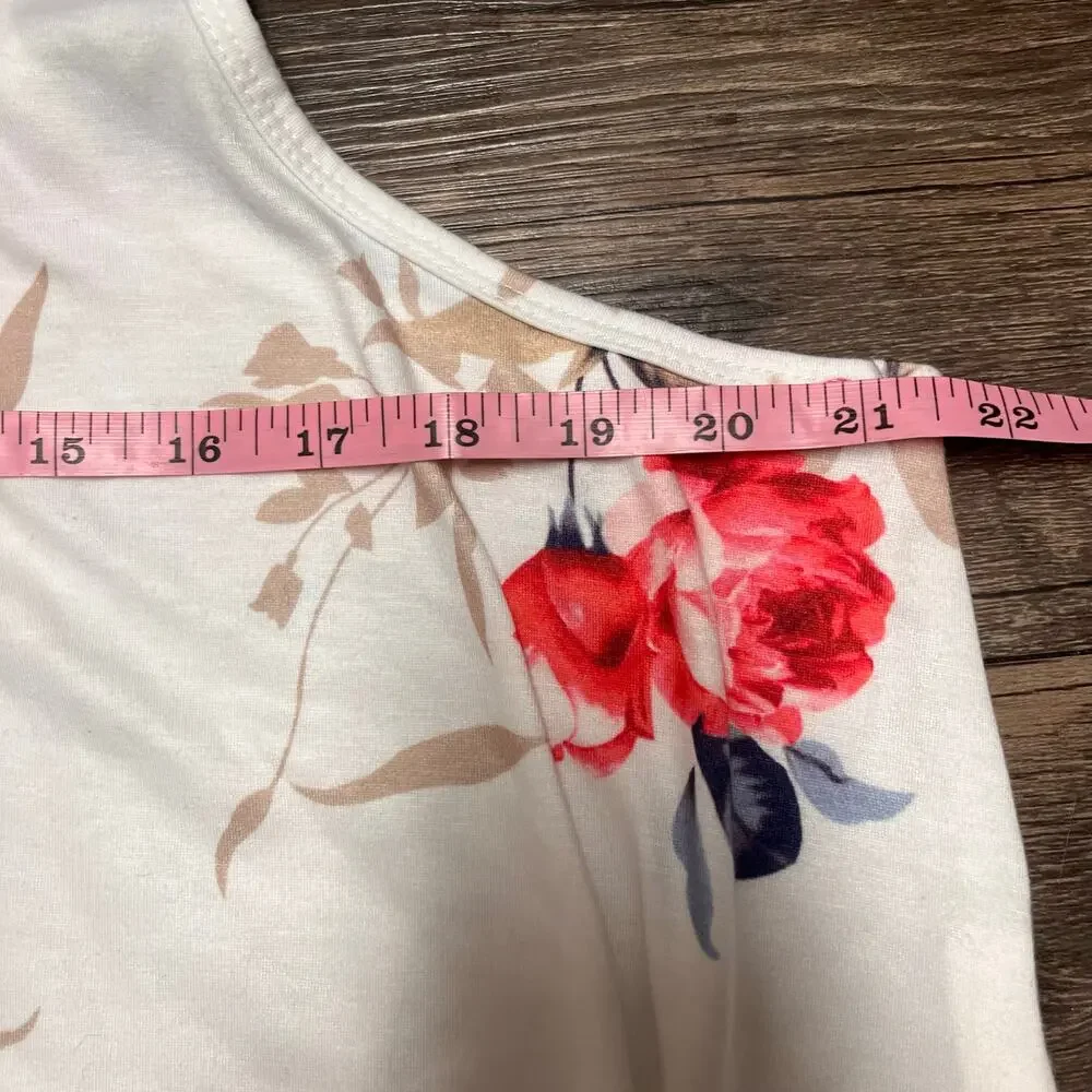 Boho Floral Romper XL Cream Pink Coquette Sleeveless Pocket Cottagecore Spring - Picture 5 of 8